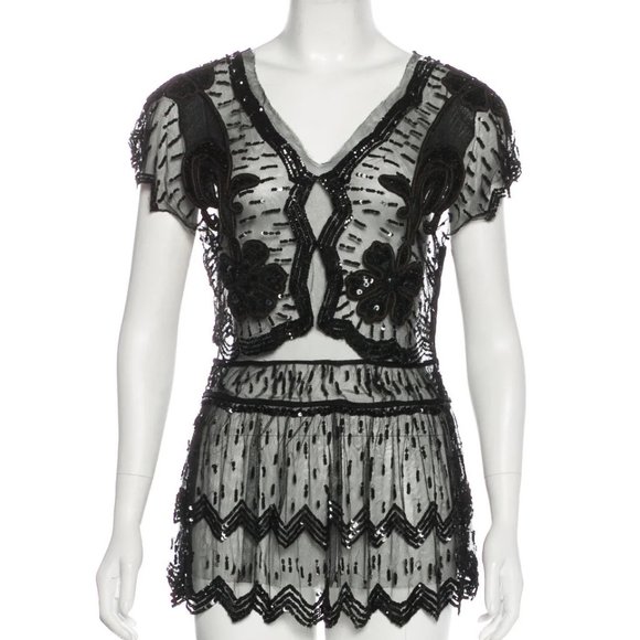 🎉🎉Host Pick🎉🎉 JILL STUART Mesh Embellished Blouse Size: L - Picture 1 of 5